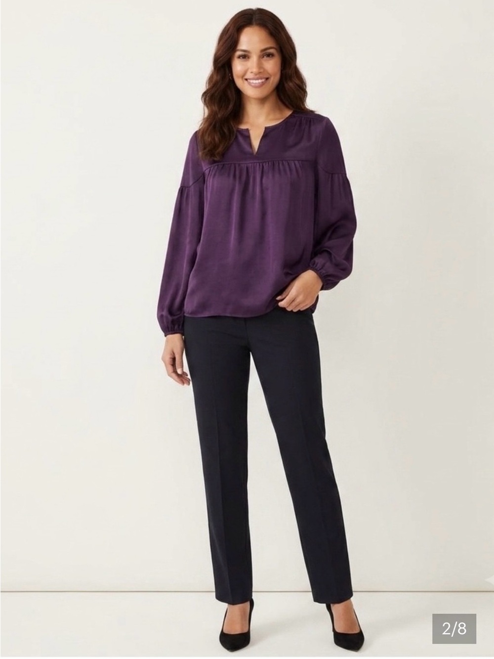 Vince Camuto Split Neck Long Sleeve Blouse in Purple Size Small